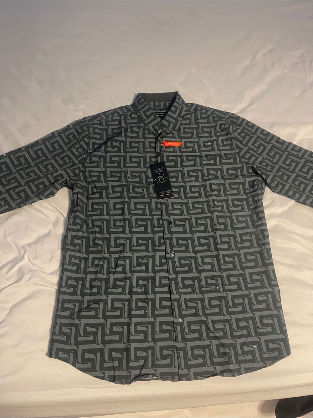 Men's Geometric Pattern Charcoal Button-Down Shirt